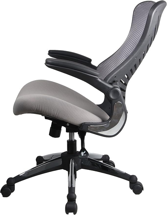 OfficeFactor Grey Mesh Executive Ergonomic Computer Office Chair Flip-up Arms Lumbar Support Molded Foam Seat Adjustable Height Home Office Desk Chair BIFMA Passed (Grey)