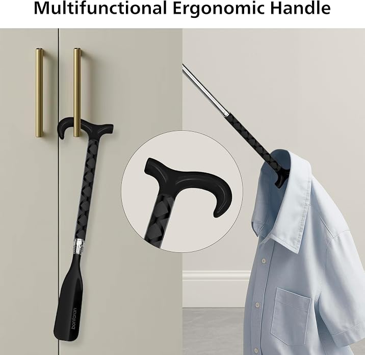 Shoe Horn Long Handle for Seniors, Telescopic Stainless Steel | Long Shoe Horn, 14"-35" Adjustable Length, One-Pull Extension, Matte Finish, Reduced Wobble, No-Bend Shoe Helper