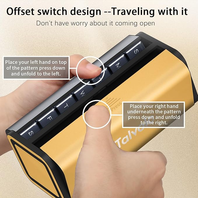 Pill Organizer, Weekly 2 Times a Day for 7 Day Leather Medicine Box Travel Container, Removable Am Pm Vitamin Case, Twice Daily Privacy Pill Holder, Portable Pillbox (Silver and Yellow)