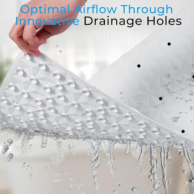 Non Slip Bathtub Mat for Bath Tub Shower Safety - Natural Rubber Mat with Suction Cups ＆ Drain Holes - BPA/PVC Free Large Bathroom Mat - Machine Washable - Unique Diamond Pattern - 17 × 35 Inch