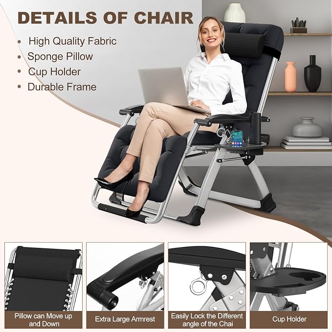Comfy Folding Recliner Chair -Bedroom Living Room Chairs | Patio Lounge Chair with Removable Cushion for Indoor Outdoor