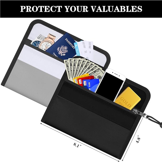 Small Money Bag (8.1“ × 4.8”)，Zippered Fireproof Waterproof Document Bag， Safe Fireproof Document Box，Small Fireproof Money for Cash, Currency, Keys, and Passports (2-Pack)