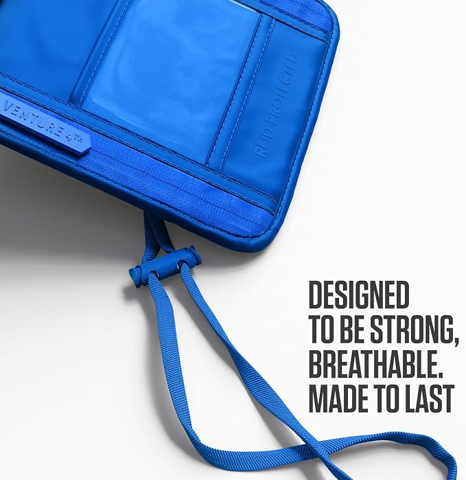 VENTURE 4TH Travel Neck Wallet, RFID Blocking Passport Holder - Sleek Blue