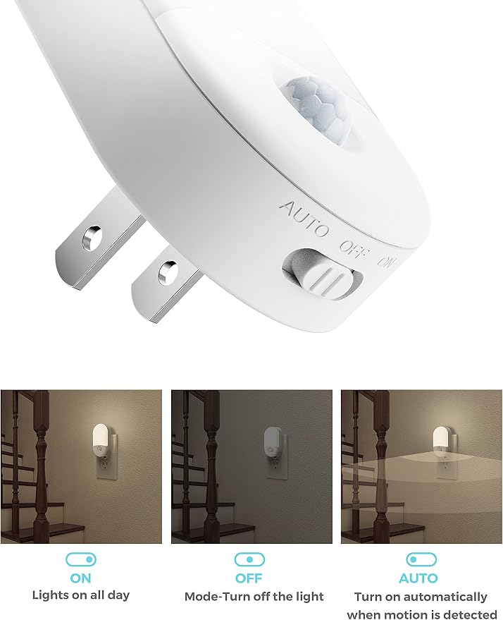 L LOHAS LED Motion Sensor Night Light, Bright Night Lights Plug into Wall | Motion Activated Night Light, Daylight White, Motion Sensor Light Indoor Plug in, Nursery Kids Adults Bathroom Bedroom 4 Pack