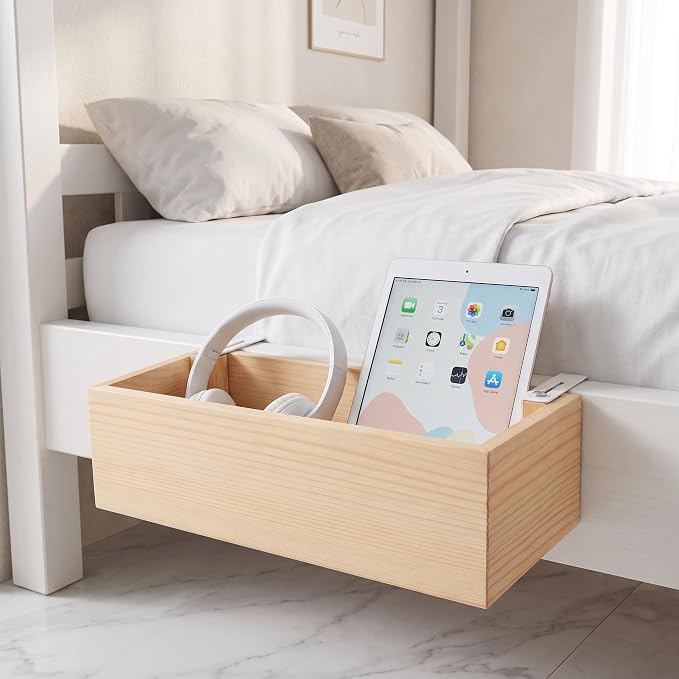 Bamboo Dorm Bedside Caddy Shelf for Bunk Bed | Dorm Bed College Dorm Room Essentials Bed Shelf Side Table Storage Decor for Teen Girl boys