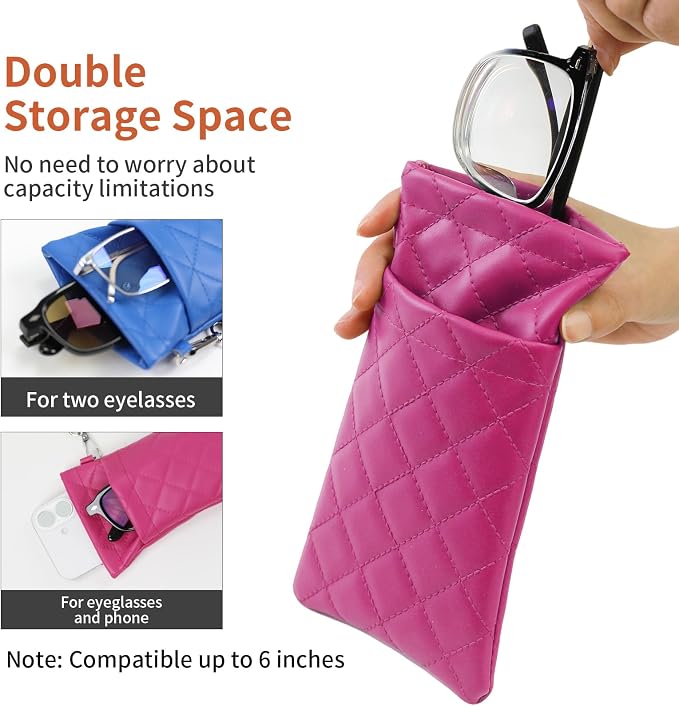 Double Eyeglass Case Soft Dual Glasses Case for Women Men Travel Squeeze Top Sunglasses Cases Eyeglasses Pouch