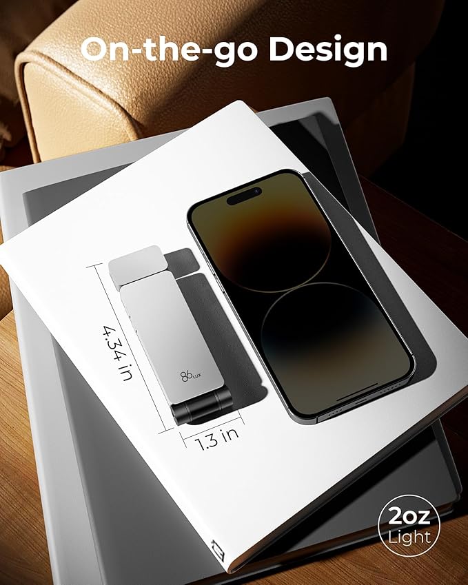 86lux Book Light, Rechargeable Clip-On LED Reading Light for Bed & Night Use - 3 Color Temperatures with Stepless Dimming, Ultralight Bookmark Design for Kids, Book Lovers, Silver