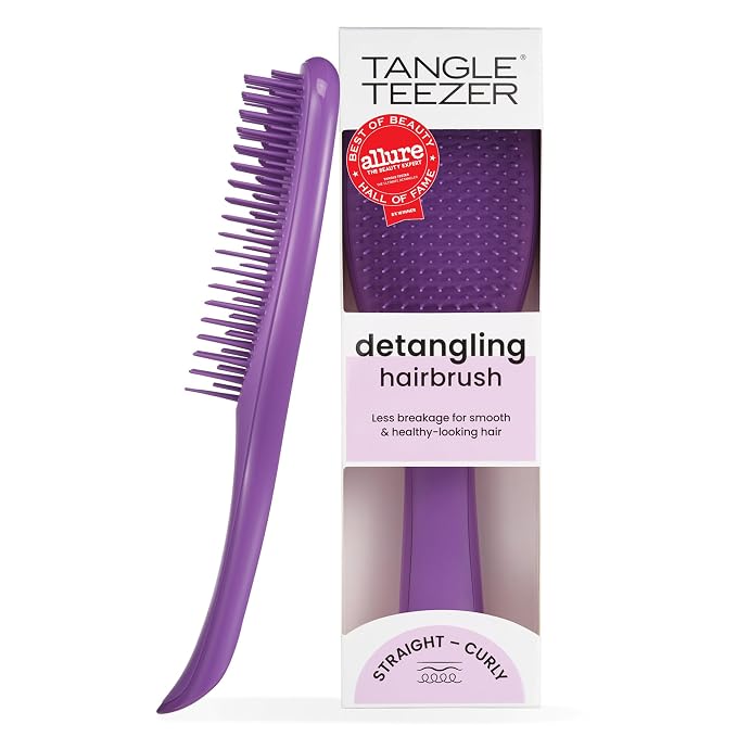 Tangle Teezer Ultimate Detangler Brush, Straight to Wavy, Fresh Purple | Patented two-tier, regular-flex teeth reduce breakage & split ends on wet or dry hair; Shower-friendly hairbrush for all ages