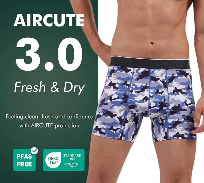 AIRCUTE Washable Urinary Incontinence Soft Underwear for Men Dry Performance Boxer Briefs for Bladder Leaks, 1 Pack (3X-Large, Gray-Camouflage)