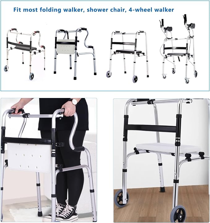 Adjustable Walker Rest Seat, Folding Walker Attachable Seat for Elderly Disabled, Range:20"~24" (Plastic)