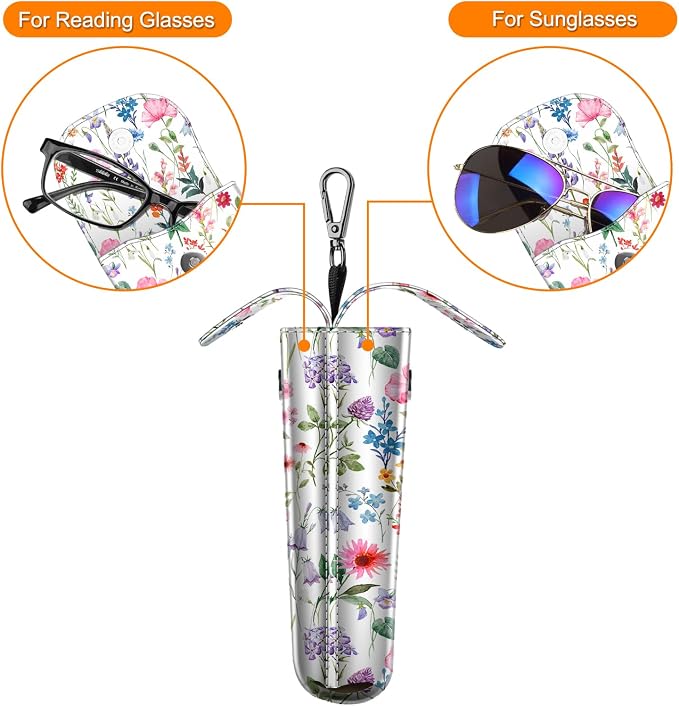 FINTIE Double Glasses Case with Carabiner Hook, Portable Vegan Leather Eyeglass Case Anti-scratch Sunglasses Pouch