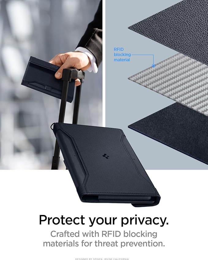 Spigen Life Passport Card Cover Holder, RFID Blocking | Travel Document Organizer, SIM Card Pin Included - Black