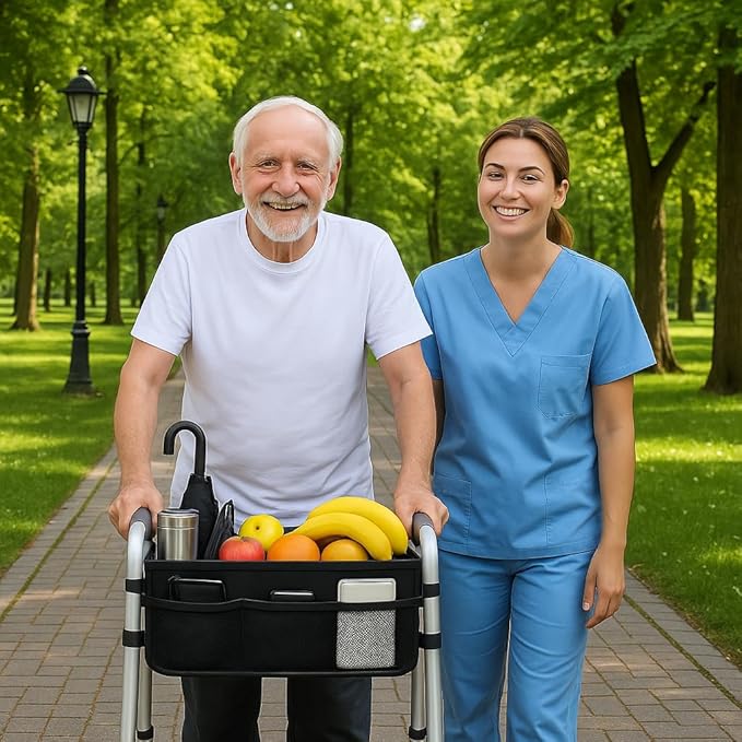 Walker Basket - Foldable Walker Bag with Cup Holder - Fits Folding Walkers - Ideal Walker Accessories for Seniors with Limited Mobility to Carry Water Bottles, Books, Essentials & More (Warm Leaves)