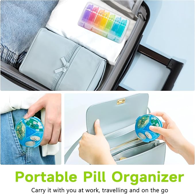 2 Pack Large Weekly Pill Organizer Medicine Container, Clear Round Daily Pill Organizer 7 Day 3 Times A Day with 21 Compartments, BPA Free Medication Storage to Hold Vitamin, Oils, Supplement