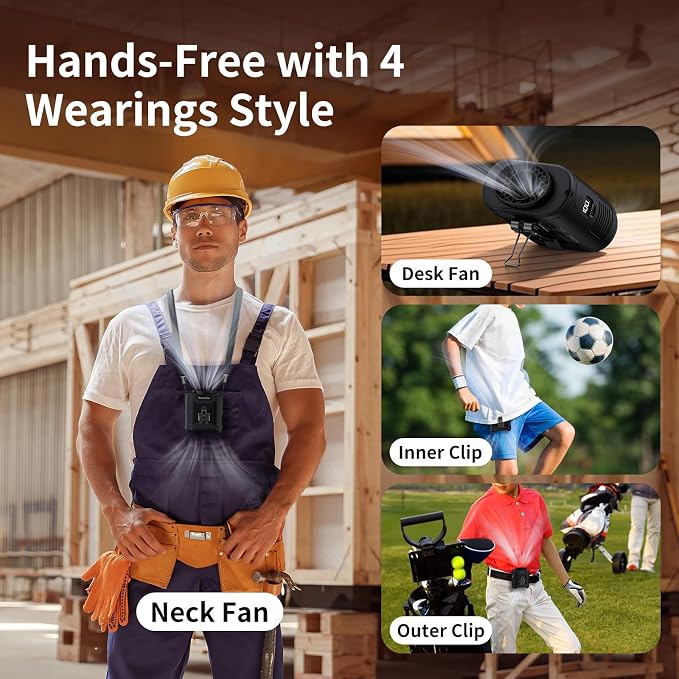 Socool 10000mAh Portable Waist Fan Clip on Wearable Belt Personal Fan Rechargeable Battery Operated With 5 Speeds & Flashlight Neck Hands-Free 40H Cooling For Outdoor Travel Camping Power Bank (Black)