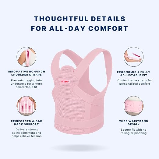 Fit Geno Back Brace Posture Corrector for Women and Men, Shoulder Straightener, Adjustable Full Back Support, Upper and Lower Back Pain Relief - Scoliosis, Hunchback, Thoracic, Spine Corrector (L)