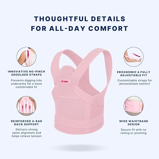 Fit Geno Back Brace Posture Corrector for Women and Men, Shoulder Straightener, Adjustable Full Back Support, Upper and Lower Back Pain Relief - Scoliosis, Hunchback, Thoracic, Spine Corrector (S)