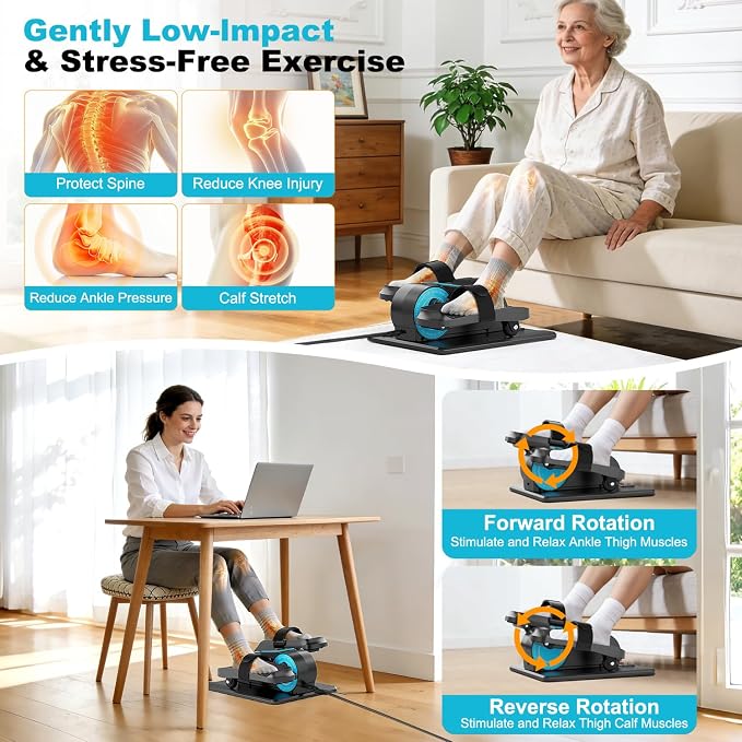 TDH Under Desk Elliptical Machine,Electric Leg Exerciser as Seen on Tv for Senior Adult,Portable Quiet Pedal Exerciser While Sitting with 12 Adjustable Speed Auto&HR Mode for Home Office