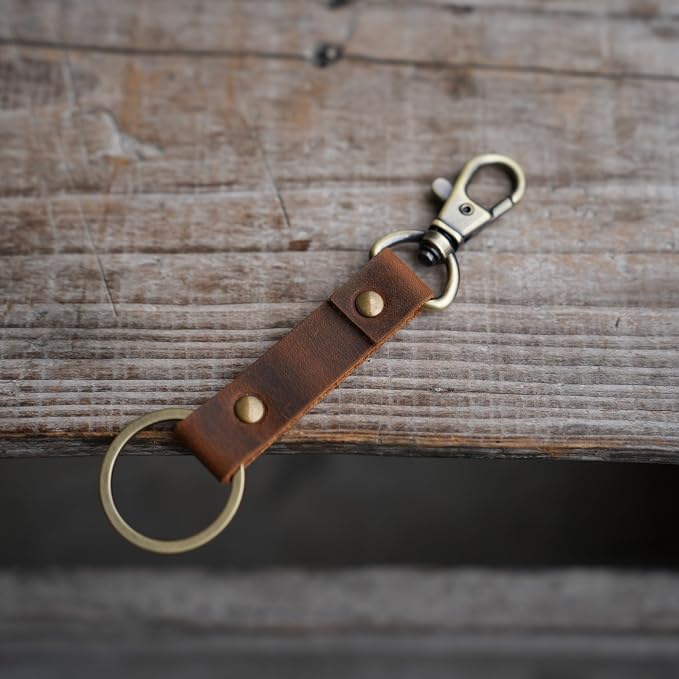 Genuine Leather Keychain Walnut Leather Key Holder Mens Belt Key Chain Ring Fob