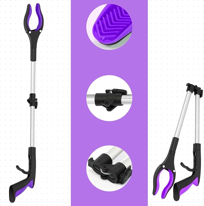 2 Pack 32 inch GrabRunner Heavy Duty(up to 10 lbs) Reacher Grabber Tool with Strong Magnetic (New Purple)