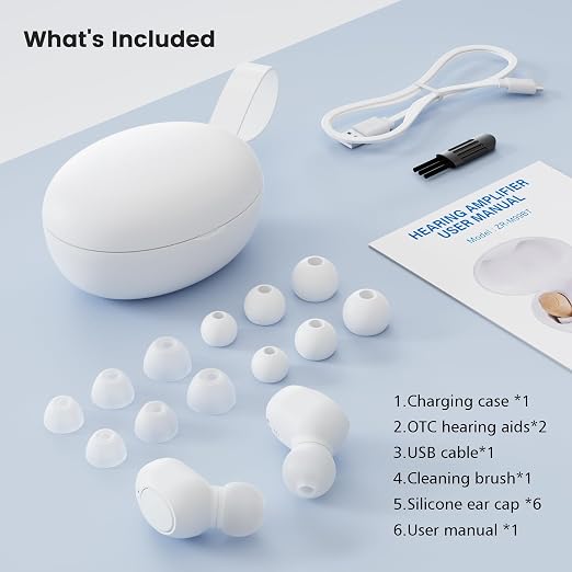 Rechargeable Bluetooth Hearing Aids for Seniors - OTC Digital Hearing Amplifier with 16-Channel AI Noise Cancellation, 8-Level Volume Control, Comfort Fit & 300mAh Battery - Includes Charging Case