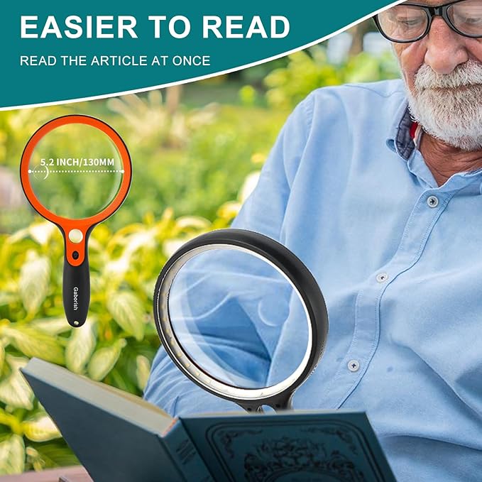 Large Magnifying Glass with 36 LED Light and Case, 10X 20X 45X Handheld Illuminated Lighted Magnifier with 1 UV Light for Seniors Reading, Inspection, Coins, Exploring Close Work