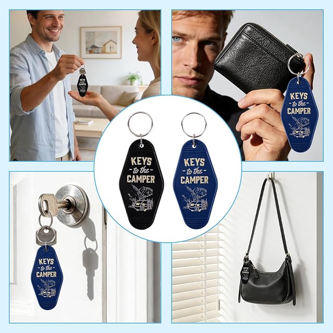 Mikovivi 2pcs Camping Keychain, Plastic Camper Keychain Holder RV Accessories for Men & Women, Thoughtful Gifts