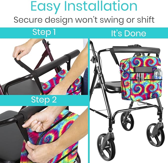 Vive Wheelchair Bag - Machine Washable, Double-Stitched, Water-Resistant Accessory Backpack for Rollators, Wheel Chairs, Walkers - Pouch with XL Pockets & Straps for Quick Installation