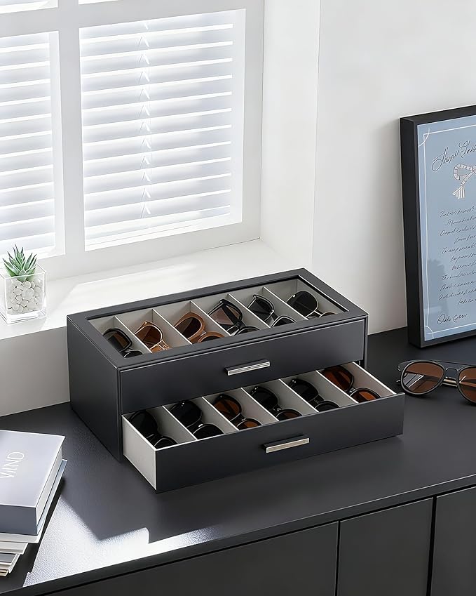 Lolalet Sunglasses Storage Box for Women, Eyewear Eye Glass Organizer with Clear Top Display Holder Case