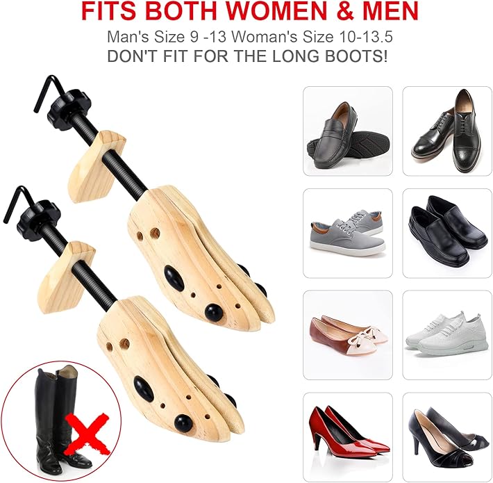 Two way Wooden Shoes Stretcher,Shoe Trees Adjustable Length & Width for Men and Women.(Man's Size 9 -13 Woman's Size 10-13.5)