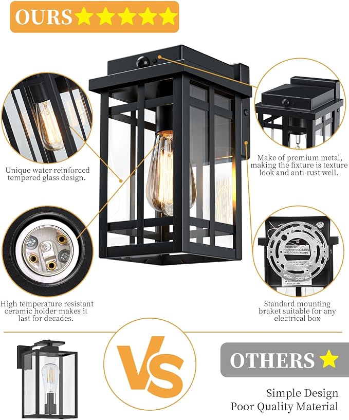 Motion Sensor Outdoor Wall Light Fixtures, 2 Packs, Black | 9.76", Waterproof, Dusk to Dawn, Anti-Rust