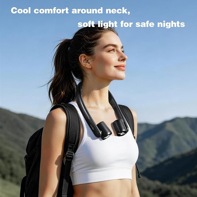 VAVOFO Portable Neck Fan with Book Light, Hands Free Wearable Cooling Fan | 6000mAh Rechargeable, 3 Speeds, 250° Adjustable, Ideal Gift for Reading, Travel, Office, Hiking, Fishing & Sports