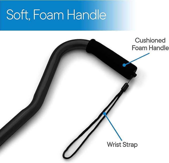 RMS Folding Cane with Offset Foam Handle, Adjustable Walking Stick with Carrying Pouch (Black)