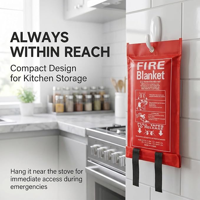 RAINFLOW 40inch Fire Blanket - Emergency Blanket for Home and Kitchen Fiberglass Fire Blanket for Home Office Car Warehouse Grill Camping Essentials Survival Safety