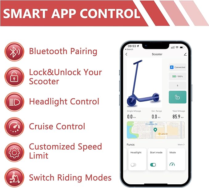 Maxshot Electric Scooter, 8.5" /10" /14" Tire, 16/19/22 Mph Top Speed, 12/16/21/27/28/49/50 Miles Long Range, Folding Escooter for Adults and Kids with Seat Bag, Dual Braking, Dual Suspension, App
