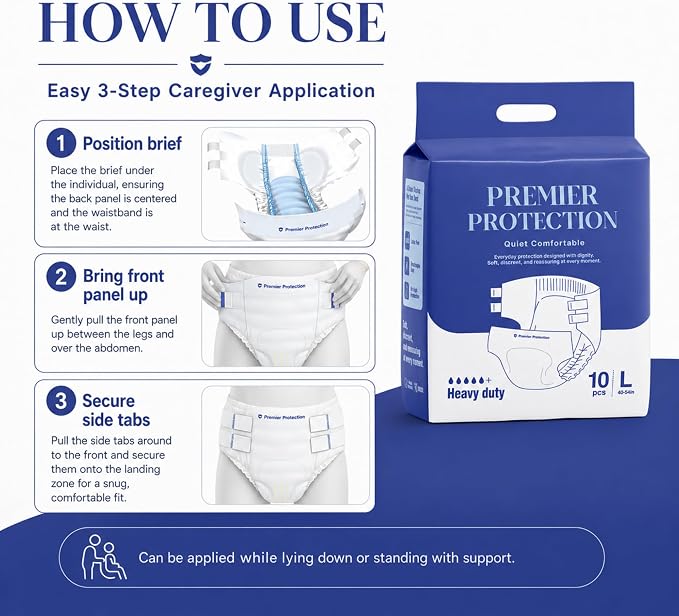 Adult Incontinence Briefs Tab Style, Heavy Absorbency with Wetness Indicator, Refastenable Tabs, Breathable & Soft, Men and Women, Medium & Large, 10 Count