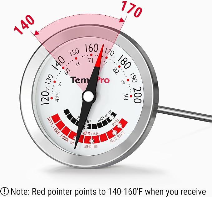 TempPro APT200 Meat Thermometer for Cooking with Extra-Large 2-Inch Dial, Analog Dial Food Cooking Thermometer for Poultry, Ham, Pork, Beef Candy Making Accessory (Previously ThermoPro)