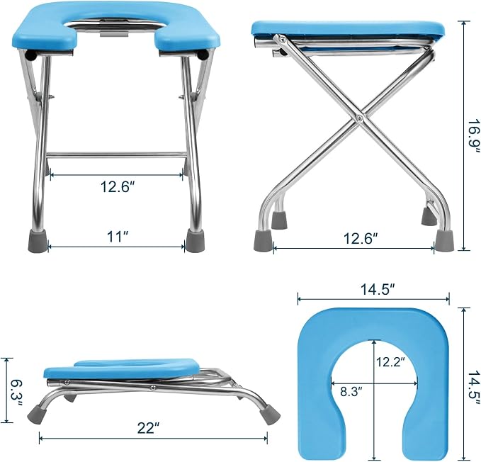 BLIKA U Shaped Portable Toilet for Camping, 400LBS XL Stainless Steel Truck Toilet, Folding Portable Potty for Adults, RoadTrip, Travel, Car