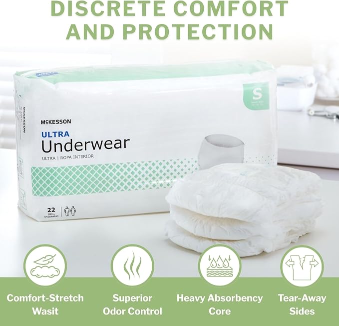 McKesson Ultra Adult Incontinence Underwear, [88 Count], Heavy Absorbency, Small, 22-36 in. Unisex Bladder Leak Protection, Pull-On Style with Tear-Away Sides, Postpartum and Incontinence Support