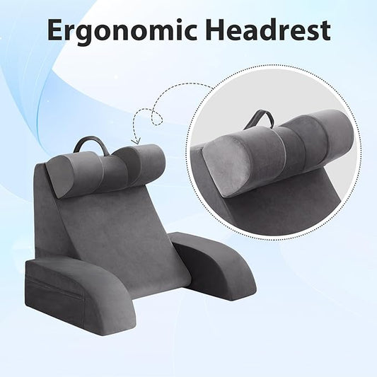 Reading Pillow for Sitting in Bed Adult, Back Pillow for Bed Sitting up, Backrest Pillow with Arms, Back Support Pillows for Gaming Lounging Watching TV, Medium 19" Grey