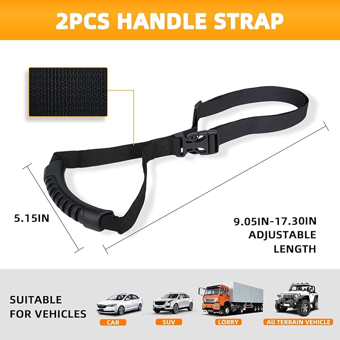 2Pack Car Grab Handle Adjustable Standing Aid Safety Handle Portable Vehicle Support Grab Bar Nylon Grip Handle Mobility Assist Device (Black)