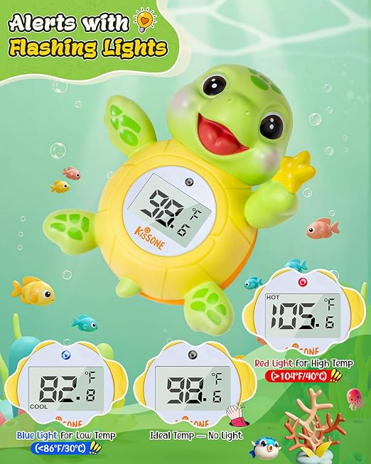 Baby Bath Thermometer, Digital Water Temperature Monitor for Newborns & Toddlers, Accurate Temperature Readings, BPA-Free, °F/°C, Floating Turtle Toy with Bath Water Safety