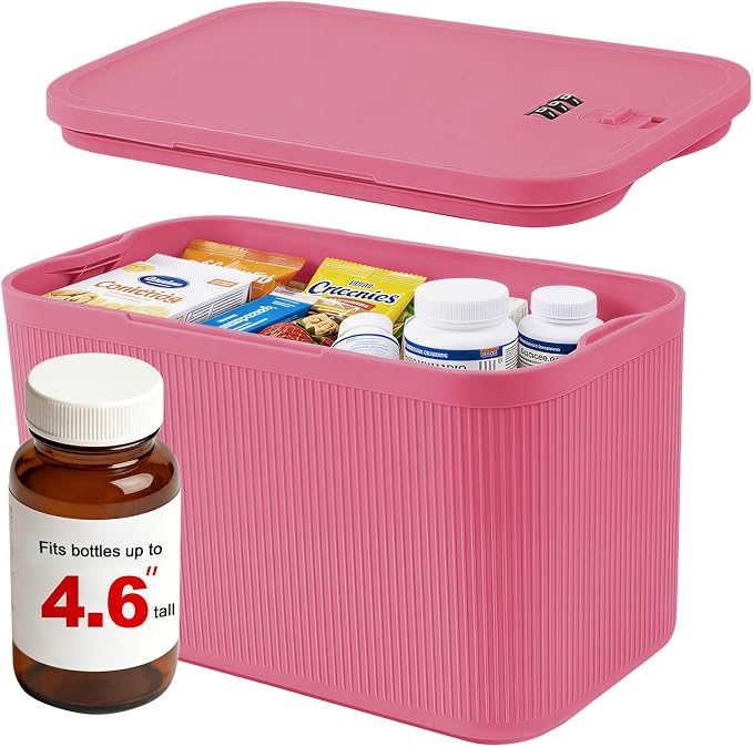 Small Lock Box,lockable storage box for medication, medicine lock box PLUS Size, refrigeration bin container with Combination Code, lock box for home office phone travel