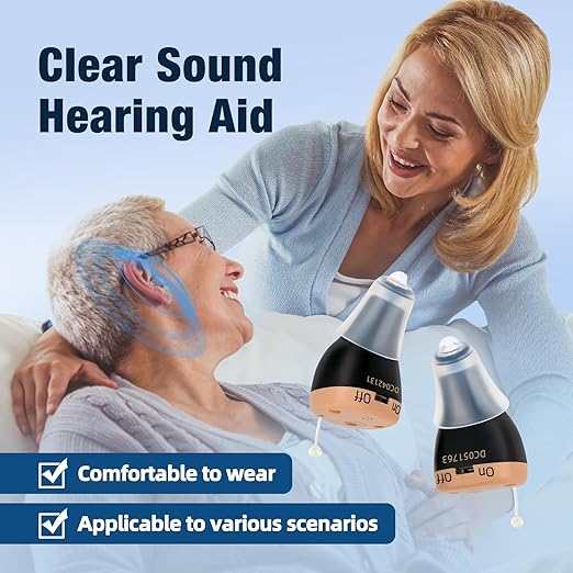 Hearing Aids, Rechargeable Hearing Aids for Seniors Adults with Noise Cancellation,A Pair Completely-in-Canal (CIC) Invisible OTC Hearing Amplifier, Black