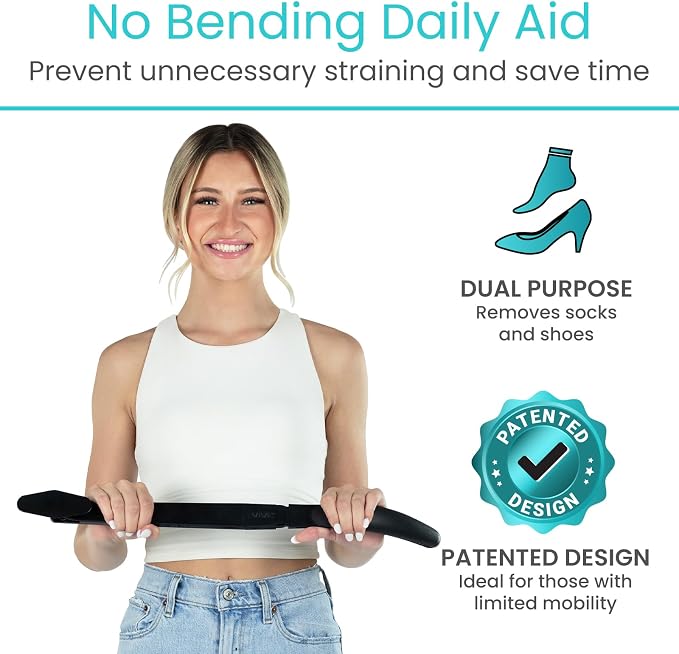 Vive Sock Remover Device for Seniors - Sock Aid and Shoe Horn | Compression Socks, Hosiery and Stockings - Sock Assist for Elderly, Men, Women - No Bending Daily Assistance Device