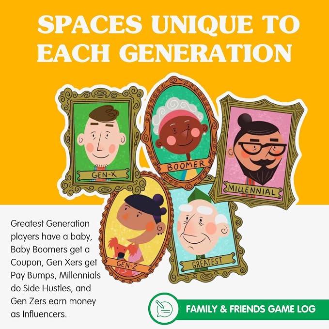 Joy for All Games - The Game of Life Generations - Generational Spaces - Bigger Easy-To-Read Action Cards - Friends & Family Game, Fun Multigenerational Board Game For Seniors, Kids, Teens, and Adults