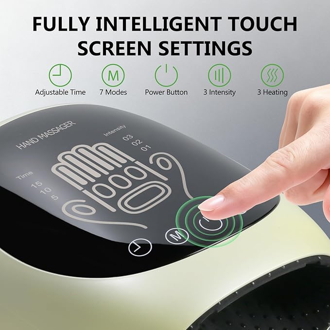 FSA Hand Massager with Heat and Compression for Arthritis Pain Relief, with 5-Finger Individual Therapy, Fits All Hand Sizes,Rechargeable & Portable (Beige)