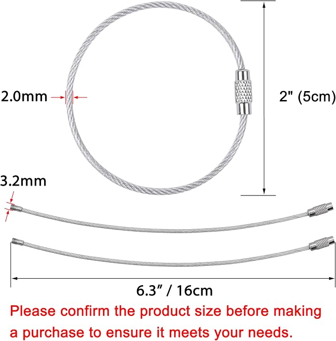 Wisdompro Wire Keychain Cable, 4.3/6.3 Inch Stainless Steel Wire Keyrings | Heavy Duty Wire Key Rings Metal Wire Cable Key Chain Loop for Luggage Tags, Keys, Crafts and ID Tags