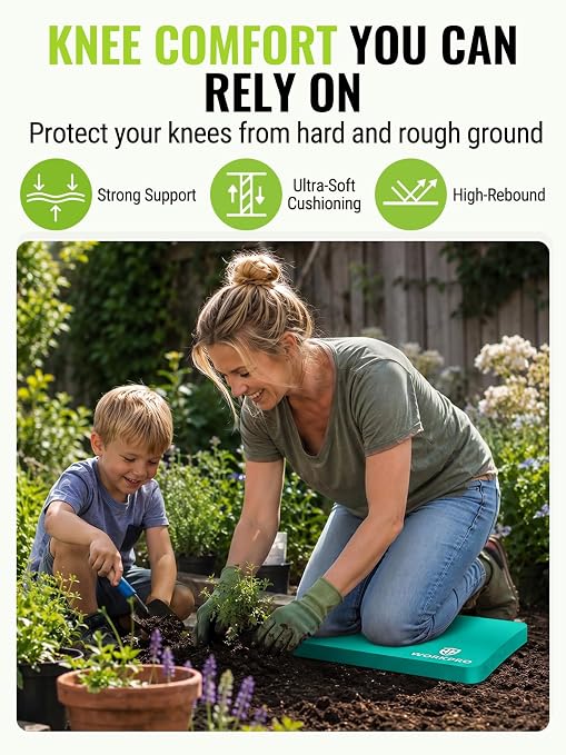 WORKPRO Extra Thick Kneeling Pad, 2-Pack, 17.5 x 11 x 1.5 in | Robin Egg Blue & Blue, Soft NBR Foam Cushioning, Large Foam Kneeler Mat for Gardening, Exercise, Workout Supplies