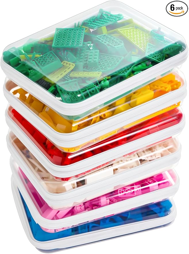 CoiiJoii Zippered Pouch Hard, Clear Zippered Hard Pouch, Stackable Storage Bins, Portable Clear Bin Zipper (White, Large-6pcs)